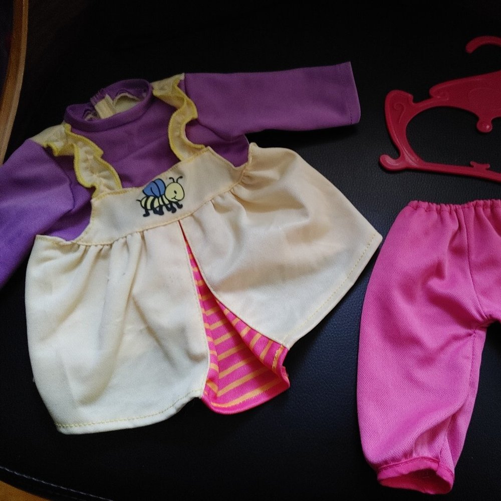 12" Baby Doll Dress and Hot Pink Pants - Doll Clothes set with hangar
